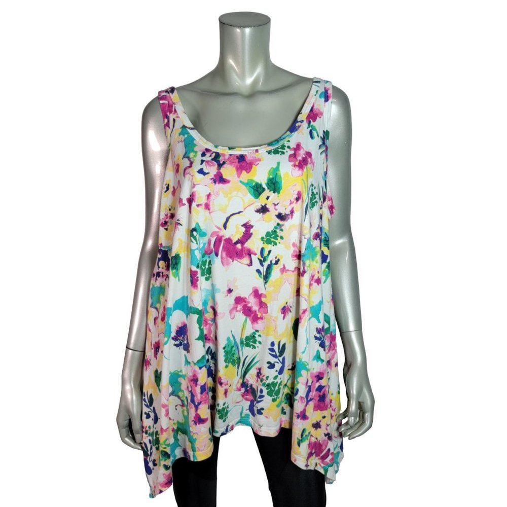 Jessica London Top Plus Size 22/24 Floral Scoop Neck‎ Sleeveless Stretch Multi